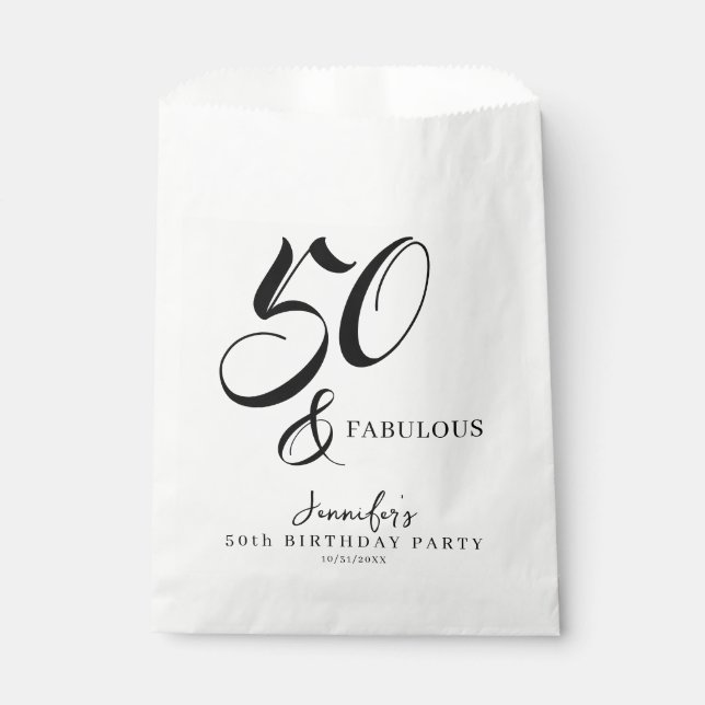 Bolsa De Papel Modern Elegant Black White Fifty Fabulous Birthday (Anverso)
