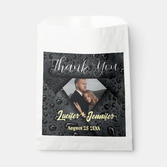 Bolsa De Papel Modern Elegant Golden Diamond Custom Photo Wedding (Anverso)