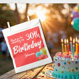 Bolsa De Papel Modern Floral Coral Rojo 30 cumpleaños Gracias