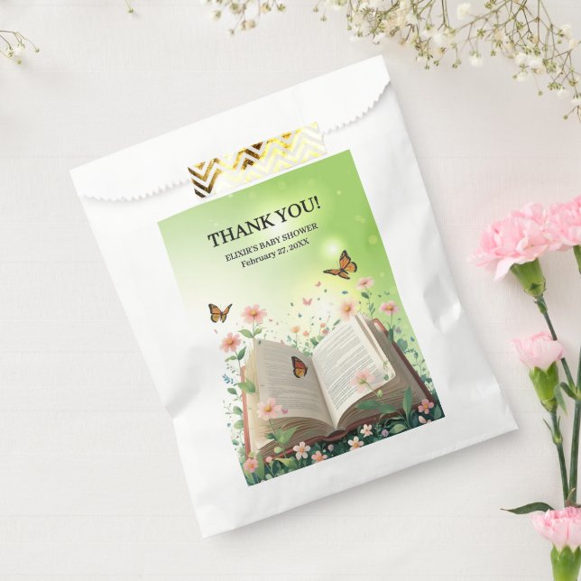 Bolsa De Papel Modern Garden Storybook Floral Baby Shower (Sellado)