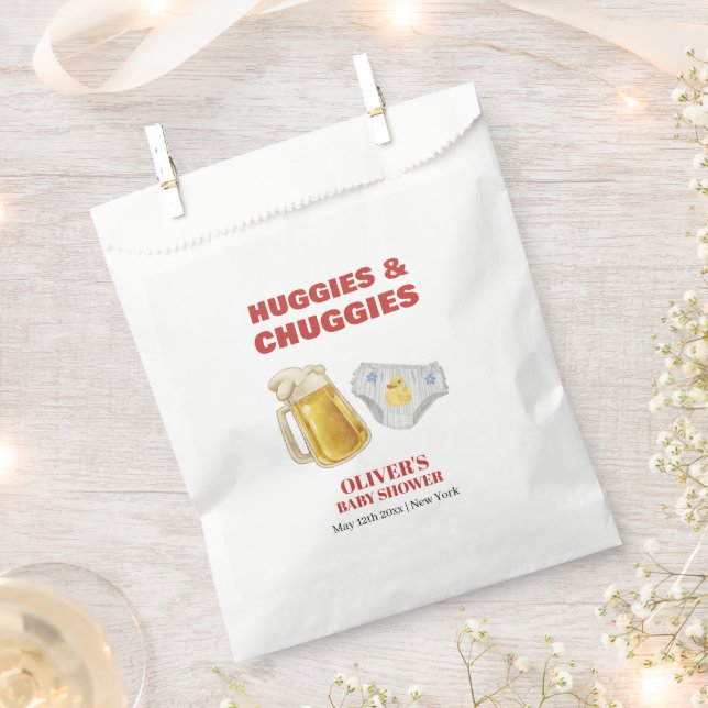 Bolsa De Papel Modern Huggies Chuggies Beer Diaper Baby Shower  (Cortado)