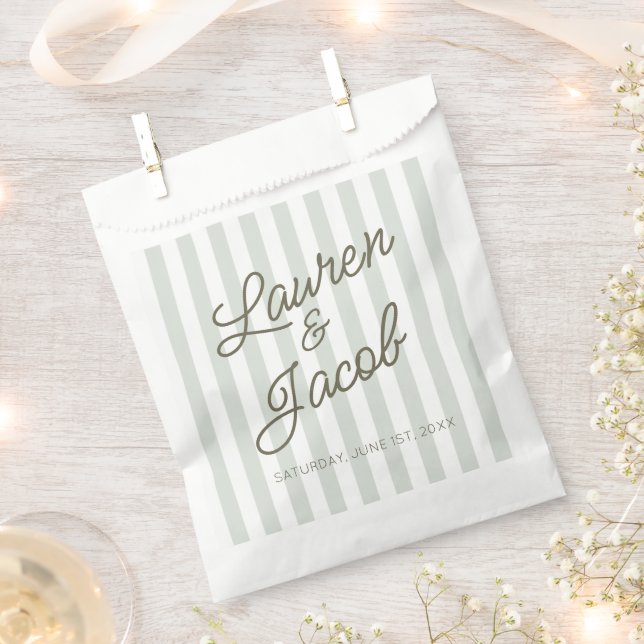 Bolsa De Papel Modern Minimal Minimalist Green Stripes Wedding (Cortado)