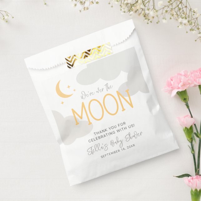 Bolsa De Papel Modern Over The Moon Baby Shower (Sellado)