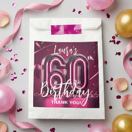 Bolsa De Papel Modern Pink Neon 3D 60th Birthday Party Thank You