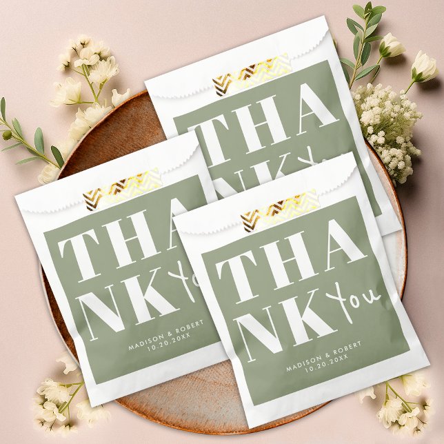 Bolsa De Papel Modern Sage Green Bold Gracias Fiesta De Bodas (Subido por el creador)