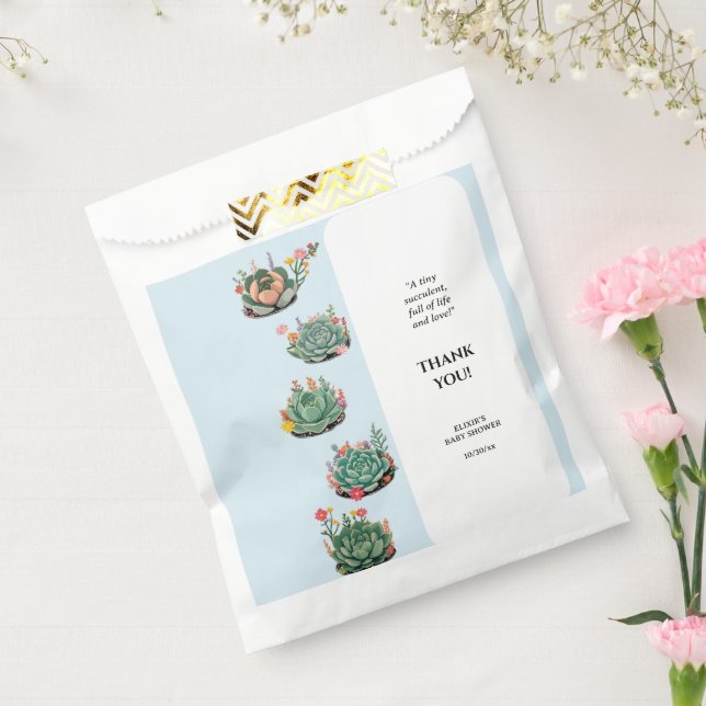 Bolsa De Papel Modern Succulent Cactus Baby Shower (Sellado)
