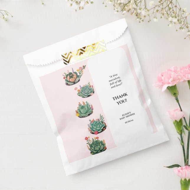 Bolsa De Papel Modern Succulent Cactus Baby Shower (Sellado)