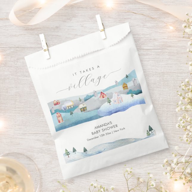 Bolsa De Papel Modern Winter Snow It Takes A Village Baby Shower  (Cortado)