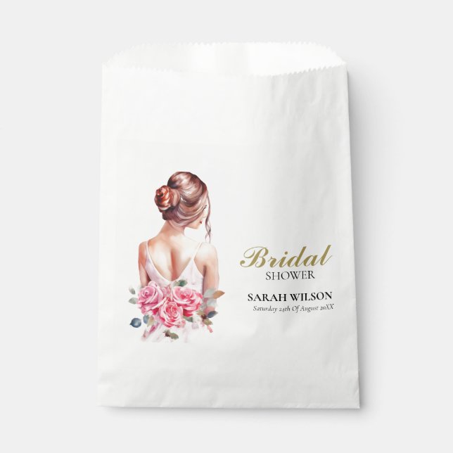 Bolsa De Papel Moderna acuarela Boda rosa ducha de novia (Anverso)