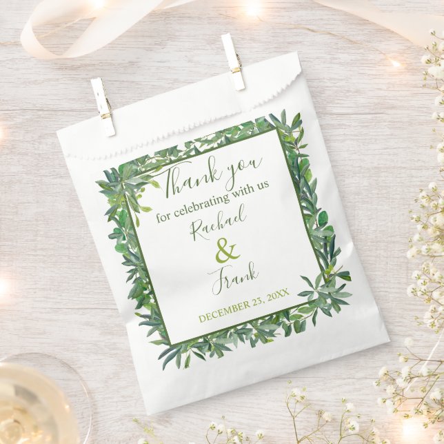 Bolsa De Papel Moderna acuarela Verde Boda Gracias (Cortado)