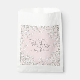 Bolsa De Papel Moderna Baby Shower de flores de boho blanco rosad