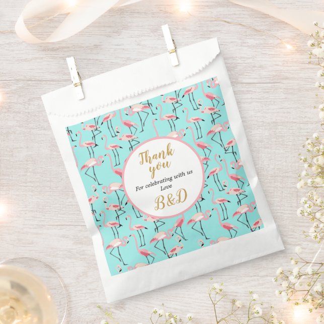 Bolsa De Papel Moderna Boda en Playa Flamingo Azul Rosa (Cortado)