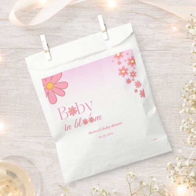 Bolsa De Papel Moderna ducha de bebé de margarita rosa (Cortado)