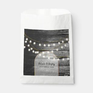 Bolsa De Papel Moderna Rustic Black Wood Gold Lights Arch Boda