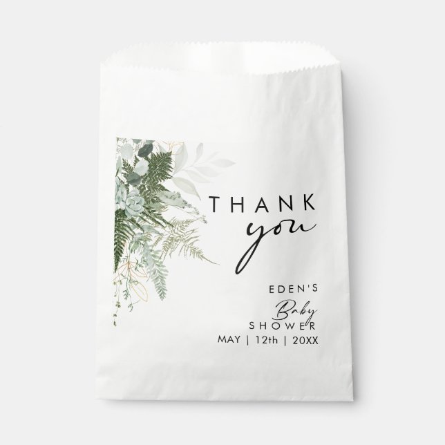 Bolsa De Papel Moderna vegetación y Baby Shower Gold Gracias (Anverso)