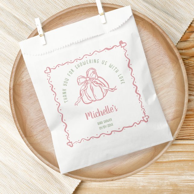 Bolsa De Papel Moderna y única calabaza Gracias Baby Shower (hand drawn pink pumpkin with a bow)