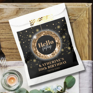 Bolsa De Papel Moderno 50 cumpleaños Fiesta de oro negro