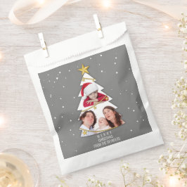 Bolsa De Papel Moderno Collage de fotos de arbol navideño gris