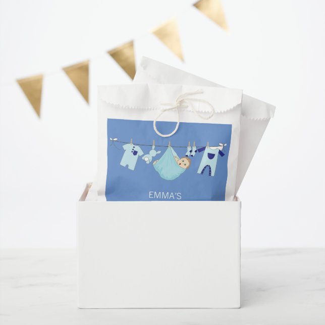 Bolsa De Papel Moderno Cute Blue Clothesline Boy Baby Shower (Fiesta)