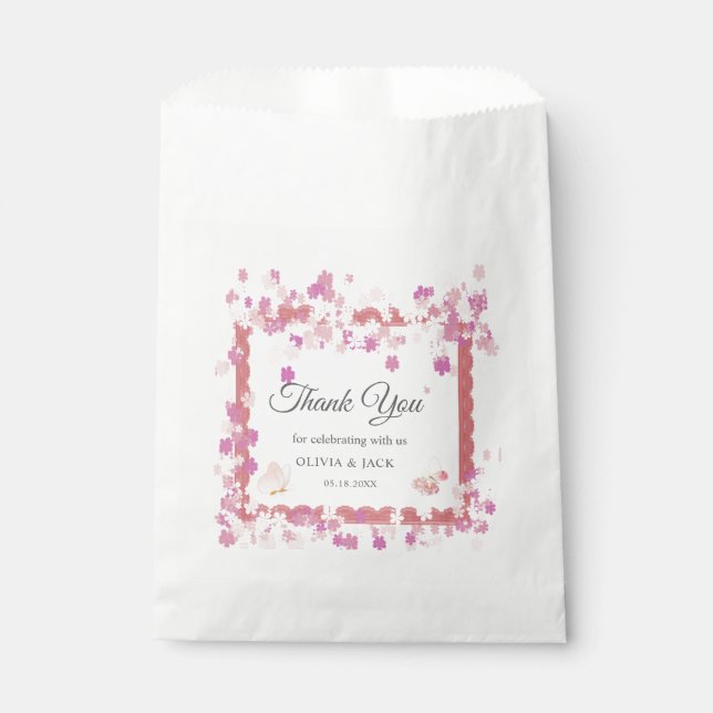 Bolsa De Papel Moderno floral rosa suave y mariposa Verano Bodas (Anverso)