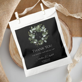 Bolsa De Papel Moderno Monograma Eucalyptus Wreath | Negra