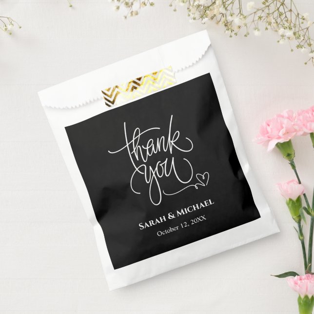 Bolsa De Papel Moderno Panel Blanco y Negro Gracias boda (Sellado)