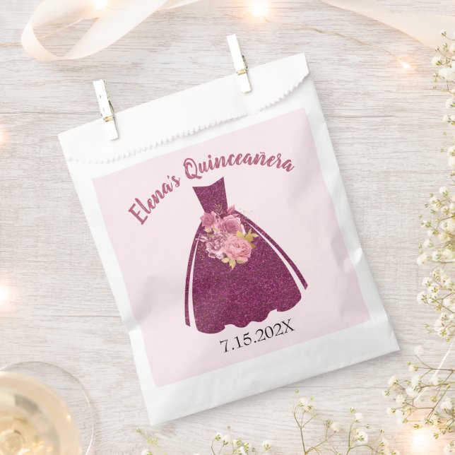 Bolsa De Papel Moderno traje Purpurina Quinceañera (Cortado)