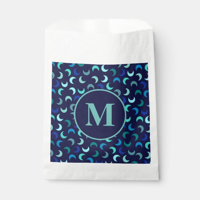 Bolsa De Papel Monograma azul Nuevo patrón de la luna (Anverso)