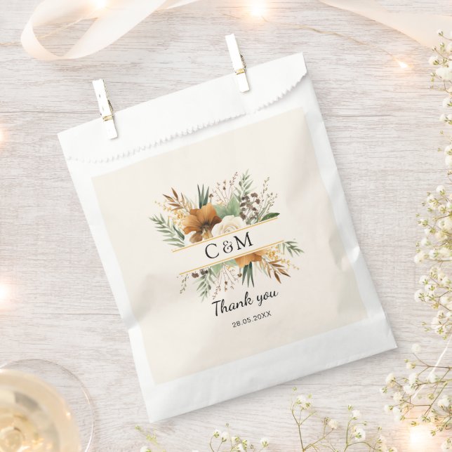 Bolsa De Papel Monograma, boho, elegante flor (Cortado)