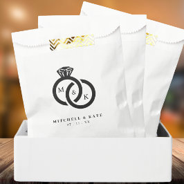 Bolsa De Papel Monograma de anillos de diamantes blancos y negros