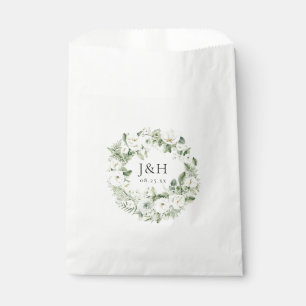 Bolsa De Papel Monograma de boda de flores blancas y vegetación e