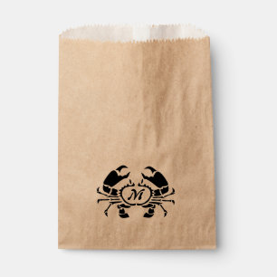 Bolsa De Papel Monograma de cangrejo al estilo del esténcil negro