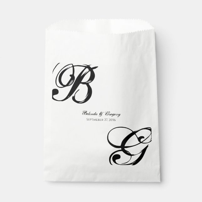 Bolsa De Papel Monograma de escritura en blanco y negro Boda (Anverso)