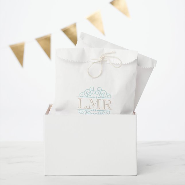 Bolsa De Papel Monograma de marco de cosecha de mint y beige (Fiesta)