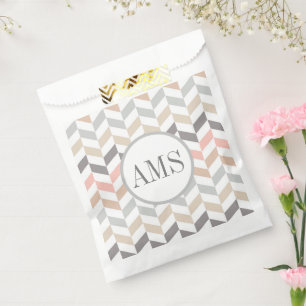 Bolsa De Papel Monograma de Pastel Herringbone 