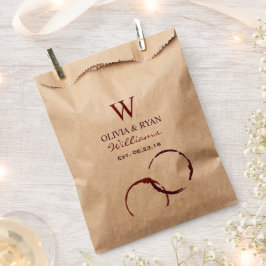 Bolsa De Papel Monograma del Boda Rústico Oscuro de Vino Rojo