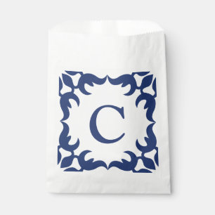 Bolsa De Papel Monograma del marco de desplazamiento azul y blanc