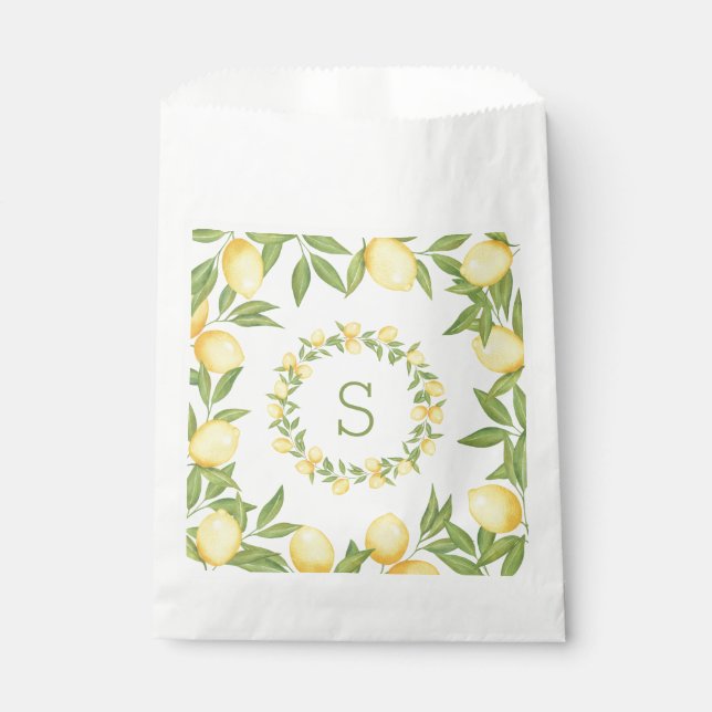 Bolsa De Papel Monograma elegante de limones y follaje (Anverso)