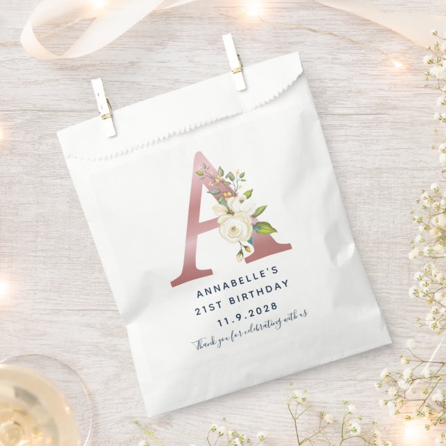Bolsa De Papel Monograma floral 21º Personalizado de nombre de cu (Cortado)