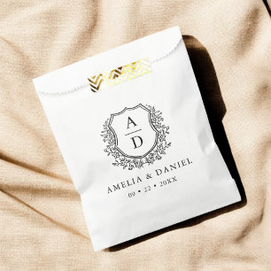Bolsa De Papel Monograma floral Boda Escudo blanco moderno