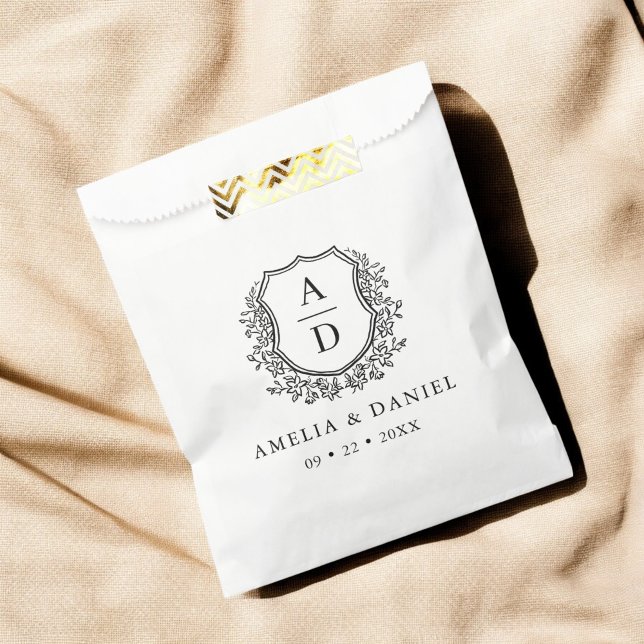 Bolsa De Papel Monograma floral Boda Escudo blanco moderno (Subido por el creador)