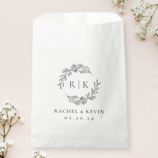 Bolsa De Papel Monograma inicial Boda de guirnalda elegante (Subido por el creador)