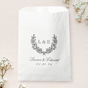 Bolsa De Papel Monograma Inicial de Bodas de Laurel Clásico