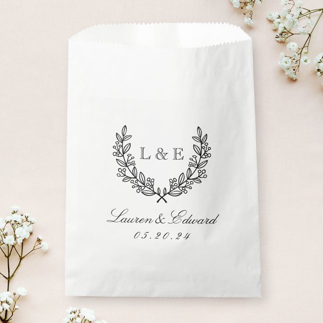 Bolsa De Papel Monograma inicial del Boda Laurel clásico (Subido por el creador)
