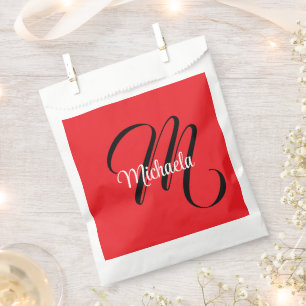 Bolsa De Papel Monograma moderno minimalista nombre inicial rojo