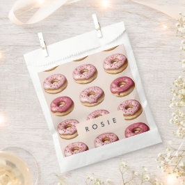 Bolsa De Papel Monograma Patrón de donut rosado personalizado