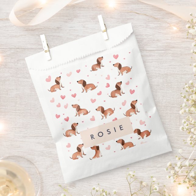 Bolsa De Papel Monograma Perro Cute Dachshund Personalizado (Cortado)