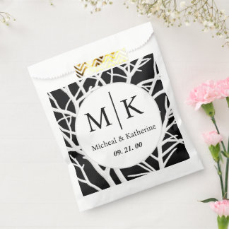 Bolsa De Papel Monograma personalizado simple negro y blanco Rama