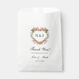 Bolsa De Papel Monograma Rosas románticos Corazón Floral
