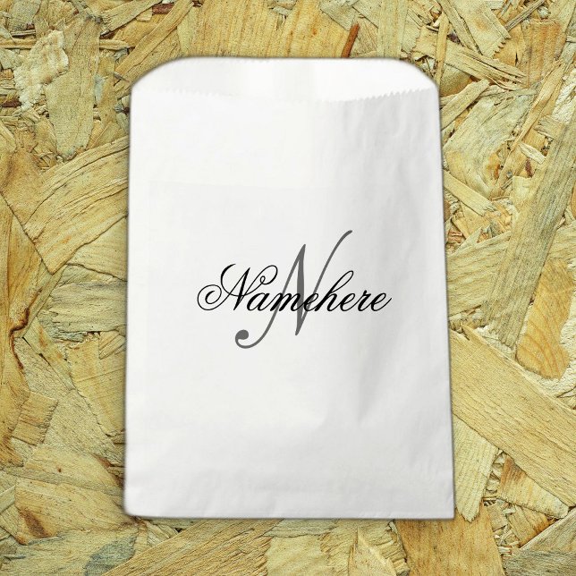 Bolsa De Papel Monograma único personalizado de nombre blanco y n (Subido por el creador)